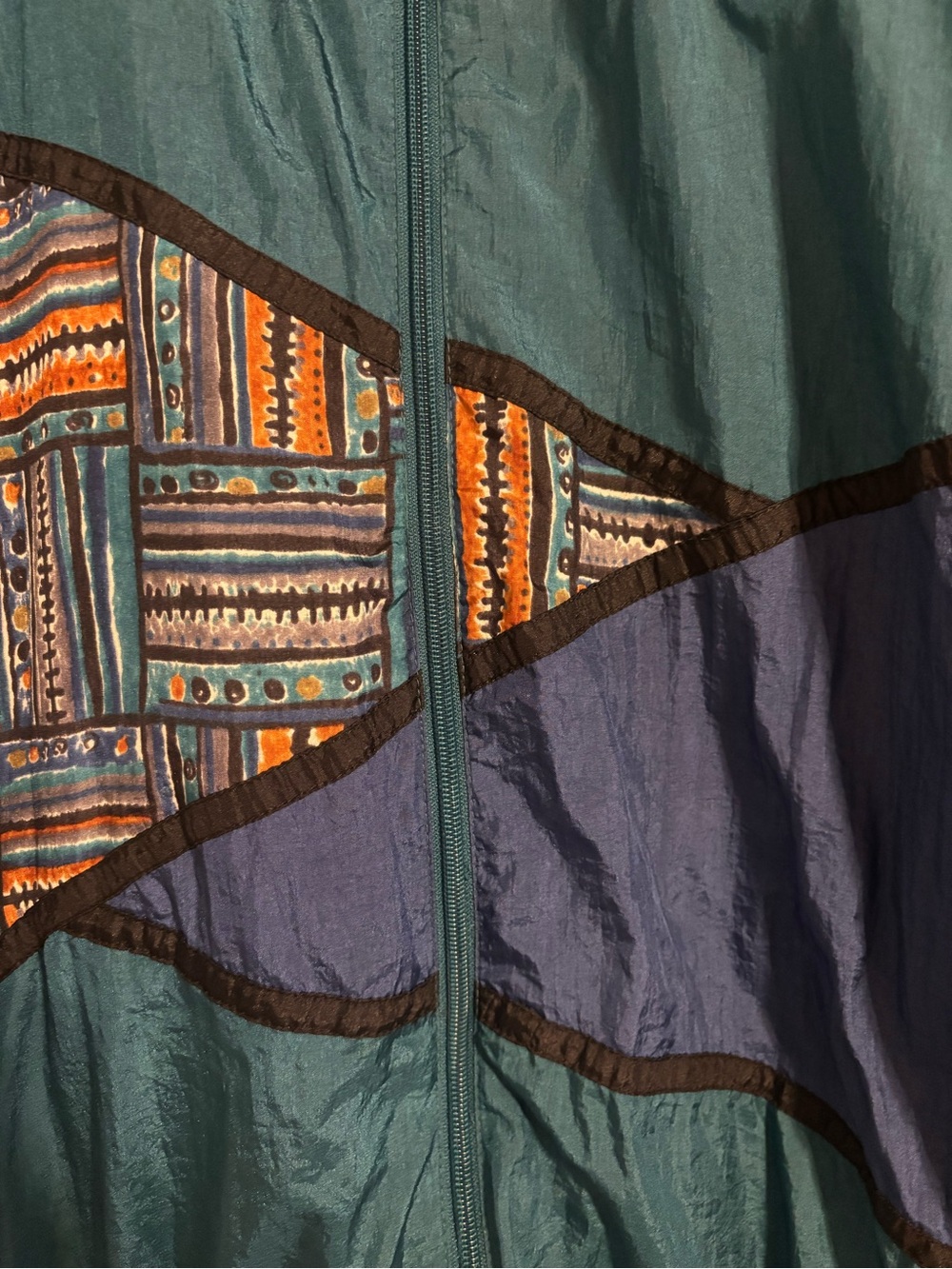Hello 80’s Teal & Indigo Retro Pattern Windbreaker Active Wear Size Unisex XL - Picture 3 of 6